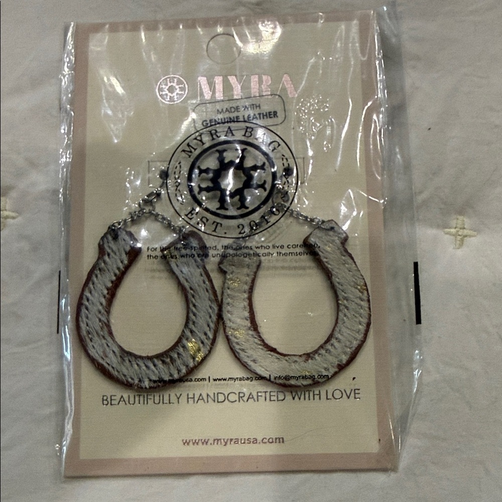 Myra Bag Genuine Leather Horseshoe Earrings - Brown and Silver